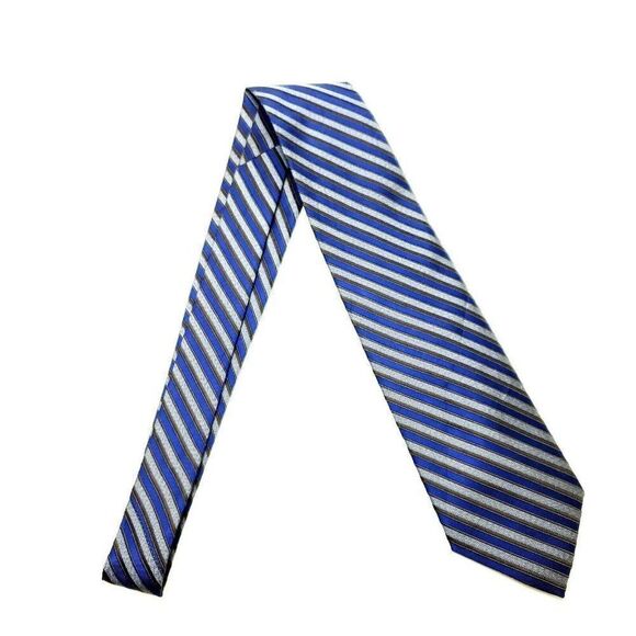 Calvin Klein‎ Silk Tie Print Gray Blue Striped - Picture 6 of 6